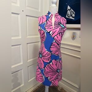 EUC Magi Gold Floral Sleeveless Shift Dress in Pink, Blue, and Aqua Sz M